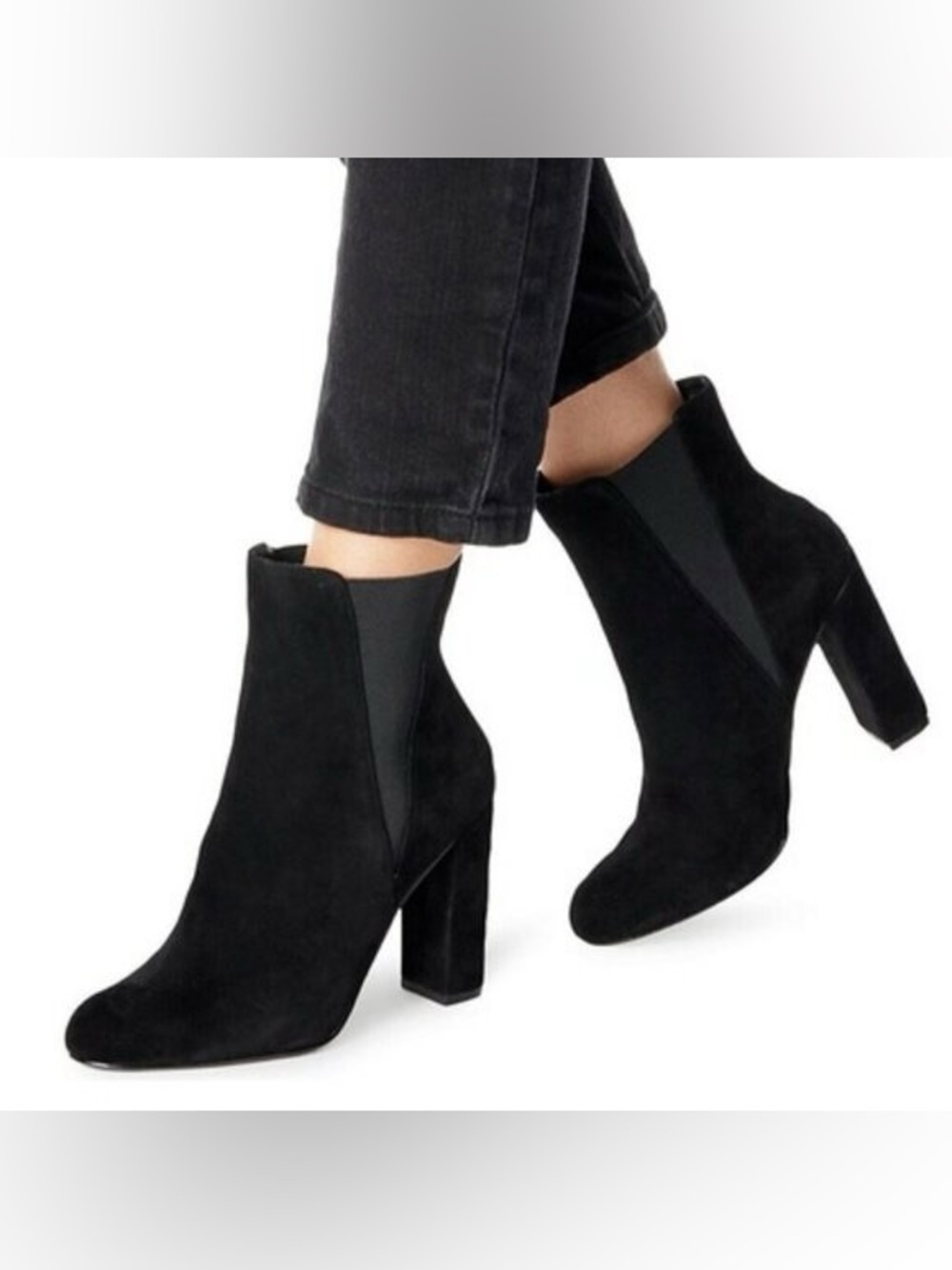 Steve Madden Black Suede Chelsea Block Heel Booties